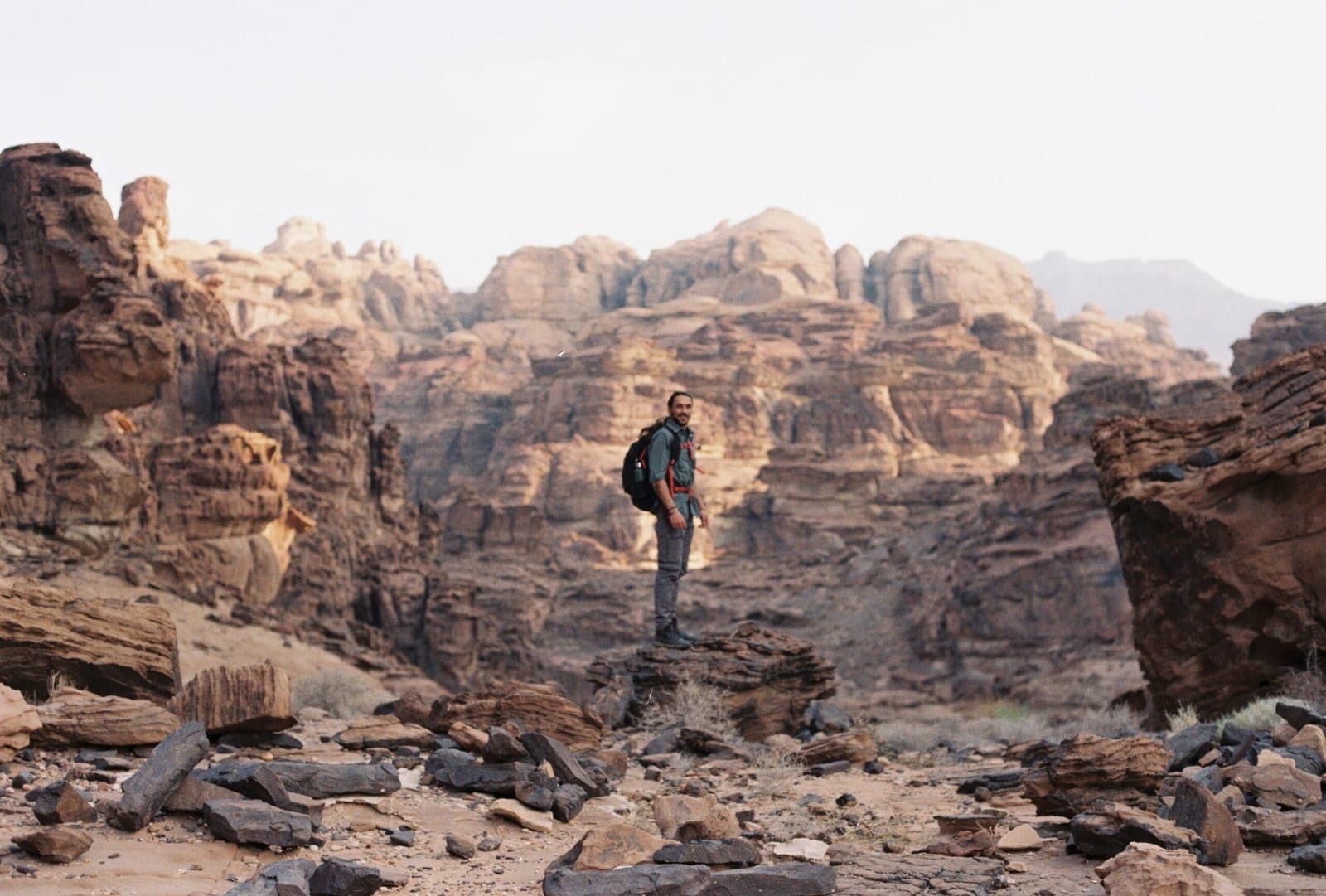Michiel Grobler conducting field work in an arid landscape
